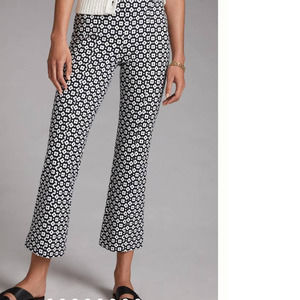 Maeve Anthropologie Floral Kick Flare Pants Black Motif White Size Small